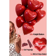 Baloncu Nene 10 Adet Kalpli Balon Seni Seviyorum Yazılı Balon Kuru Gül Yaprağı Sevgililer Günü