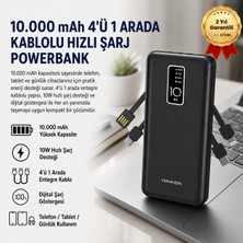 Hızlı Store Powerbank 10.000 Mah Hızlı Şarj Destekli, 4'ü 1 Arada Entegre Kablolu Taşınabilir Şarj Cihazı