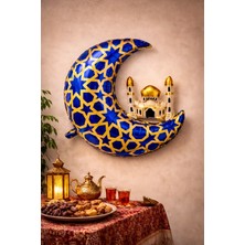 Baloncu Nene Lacivert Ramazan Ay Kubbe Folyo Balon Lacivert Gold | Ay ve Camii Figürlü | Ev & Mekan Süsleme 65CM