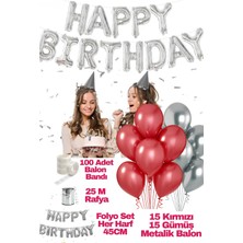 Baloncu Nene Happy Birthday Doğum Günü Seti Kırmızı Gri Balon Set Kadın Erkek Kız Çocuk Parti Süsleri