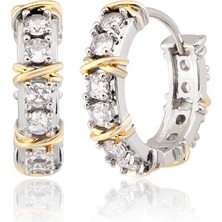 Alsem Store 925 Gümüş Taş Işlemeli Gold Şeritli Küpe , Özel Model x Tiffany Çelik Küpe