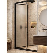 Waterline Ön Cephe Katlanır Akordiyon Kapı Siyah Profil Buzlu 4mm Temperli Cam H190