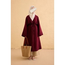 Ande Tesettür Köprü Bağlamalı Müslin Kimono - Bordo