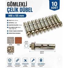 BT885 M8X55 Gömlekli Çelik Dübel Montaj Bağlantı Aparatı Çelik Dübel (10 Adet)