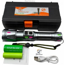 farissu Ultra Güçlü Beyaz Lazer LED El Feneri - 2 Km Menzilli & Powerbank Özellikli (Çift Pil Setli)