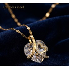 Stainless Steel 316L Çelik Zincir Gold Renk Parlak Açık Buz Mavisi Kalp Taş Kolye