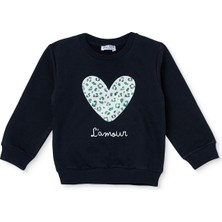 Hellobaby Kız Bebek Sweatshirt Kalp Baskılı Bisiklet Yaka Long Sleeve