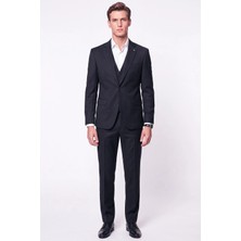 Efor Slim Fit Mono Yaka Yünlü Yelekli Siyah Takım Elbise Tk 943