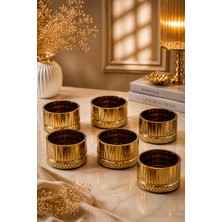 Yzhome 6 Lı Gold Kaplama Cam Çizgili Tatlı Kasesi Cam Çerez Kasesi Çizgili Magnolia Magnolya Kase 9cm