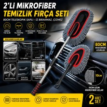 Polham Teleskopik Saplı 2 Adet Temizlik Fırça Seti – Iz Bırakmaz, Çizmez Toz Alma – Mikrofiber Temizlik Fırçası