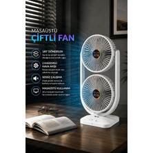 Enshall Çift Fanlı Blıc Vantilatör Masaüstü 180° Ayarlanabilir Şarjlı Mini Soğutucu Fan