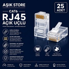 AŞIK STORE Cat6 RJ45 Açık Uçlu Konnektör 25 Adet 8P8C Altın Kaplama Ethernet Fişi Utp Cat6 RJ45 Jack