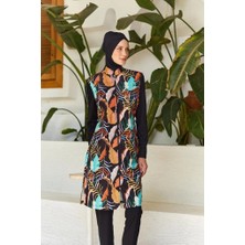 Rozamay 253302 Venus  Siyah Tam Boy Lycralı Dijital Desen Tesettür Mayo