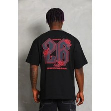 Erkek Baskılı Tişort Kısa Kol Bisiklet Yaka Ovarsize T-Shirt - Siyah