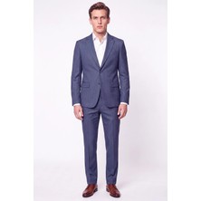 Efor Slim Fit Mono Yaka Çift Yırtmaç Yünlü Indigo Takım Elbise Tk 949