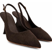 Rexba Kahverengi Slingback Topuklu Ayakkabı – Sivri Burun Ince Topuk Kadın Ayakkabı (Ofis, Günlük & Davet)