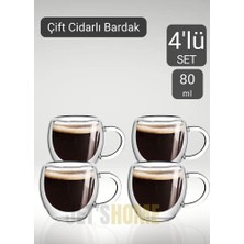 Jet's Home 4’lü Set Kulplu Espresso Bardağı Doppio Ristretto Bardağı Çift Cidarlı Türk Kahvesi Bardak 80 ml
