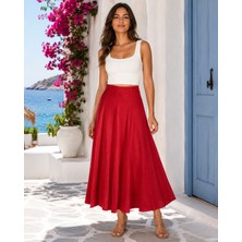 Arif Akkaya Fashion Dokulu Kumaş Astarlı Nar Çiçeği Kloş Etek