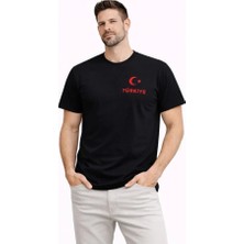 Erkek Türkiye Ay Yıldız Baskılı Taraftar Forma T-Shirt - Siyah