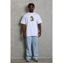 Erkek Baskılı T-Shirt Kısa Kol Bisiklet Yaka Regular Fit Rahat Kalıp Günlük Tişört - Beyaz