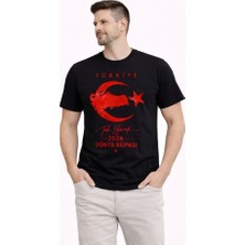 Erkek Türkiye Ay Yıldız Baskılı Taraftar Forma T-Shirt - Siyah
