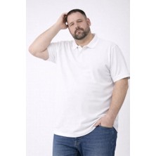 Erkek Pike Kumaş Düğmeli Yaka Battal Büyük Beden Günlük Kısa Kol Tişört T-Shirt - Beyaz