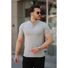 Erkek Hakim Yaka Dokuma Pamuklu Kumaş Kısa Kollu T-Shirt