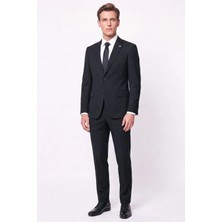 Efor Slim Fit Mono Yaka Çift Yırtmaç Yünlü Siyah Takım Elbise Tk 949