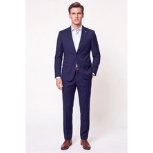 Efor Slim Fit Mono Yaka Çift Yırtmaç Yünlü Lacivert Takım Elbise Tk 949