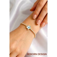 Reborn Design Zirkon Taşlı Nazar Yıldız Model Gold Renk Asansörlü Bileklik