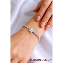 Reborn Design Zirkon Taşlı Nazar Yıldız Model Gümüş Renk Asansörlü Bileklik