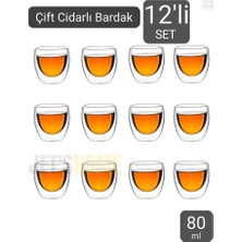 Jet's Home 12’li Set Espresso Bardağı 80 ml Kahve Bardağı Çift Cidarlı Bardak Viski Bardağı