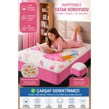 Mislina Home Pamuklu Kapitoneli Prenses Desenli Sıvı Su Geçirmez Fitted Yatak Koruyucu Alez Çarşaf Gerektirmez Tek Kişilik 90x190cm