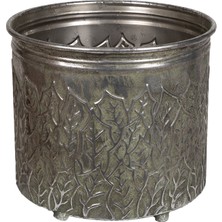 Herdekora Metal Saksı Ayaklı Ağaç Dalları Figürlü Gümüş Eskitme 24,5X24 Cm.