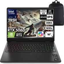 Hp Omen Ultra 9-285H 64-Gbddr5 4 Tbssd RTX5060 (8gb) 16" Wuxga 165Hz Windows 10 Home + Qb Sırt Çantası BQ3Z2EAQB58