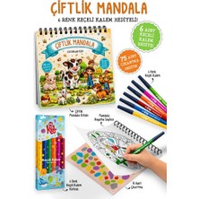 Colezium Çiftlik Mandala - 6 Renk Keçeli Kalem ve 75 Adet Çıkartma Hediyeli 3+