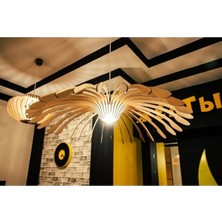 Mikasso 70 cm Bohem Rustik Retro Ahşap Duylu Sarkıt Ahşap Ömür Salon Avize Ahşap 1 E27 Turuncu Salon / Oturm