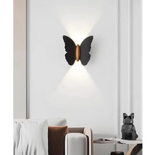 Mikasso Modern Duvar Power Iç ve Dış Mekan Aplik Butterfly LED Aplik Siyah Gövde Gün Işığı Kelebek Aplik Akr