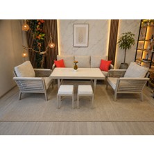 Kanyon Metal Bahçe Balkon Teras Koltuk Takımı 3+1+1+Masa+2 Adet Puf