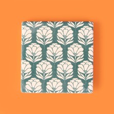 Matmel Kitchen Beyaz Çiçekli Taş Bardak Altlığı - Renkli - 10X10 cm