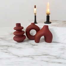 Mikasso Minimal Üçlü Süs Takım, Vazo, Ev Dekorasyon Ürünü, Hediyelik Ev Eşyası, Biblo Süs (10CM) Alçı Turunc