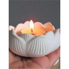 Mikasso Lotus Alçı Şamdan Çiçek Mumluk Alçı Beyaz