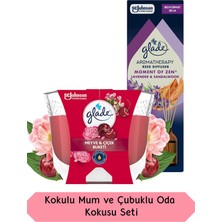 Glade Meyve Çiçek Buketi Kokulu Büyük Mum 204GR ve Aromaterapi Lavanta ve Sandal Ağacı Kokulu Çubuklu Oda Kokusu Seti
