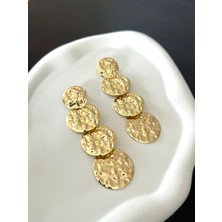Demokan Kadın Küpe Old Money Seri Dört Yuvarlak Taşlanmış Detay 8cm Küpe