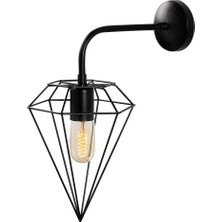 Mikasso Elmas Geometrik Tel Başlık Metal Tekli Aplik Pütürlü Siyah,modern Dekoratif Duvar Lambası ELMAS-6301