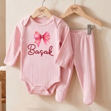 Egg Baby Isimli Kişiye Özel Yenidoğan Hastane Çıkışı 2 Li Bebek Takım %100 Pamuk Zıbın ve Pantalon Kız Bebek