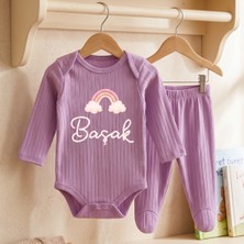 Egg Baby Isimli Kişiye Özel Yenidoğan Hastane Çıkışı 2 Li Bebek Takım %100 Pamuk Zıbın ve Pantalon Kız Bebek
