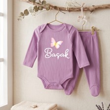 Egg Baby Isimli Kişiye Özel Yenidoğan Hastane Çıkışı 2 Li Bebek Takım %100 Pamuk Zıbın ve Pantalon Kız Bebek