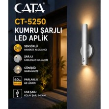 Mikasso Cata CT-5250 Kumru Gri Renk Şarjlı LED Duvar Aplik Günışığı Krom Gri