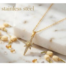 Stainless Steel 18K Altın Kaplama Gold Renk Yapay Elmas Malzemeli Titanyum Çelik Kutup Yıldızı Kolye